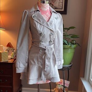 Candie's Elegant Double-Breasted Trench Coat - Light Gray